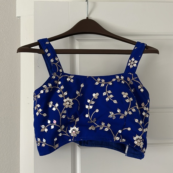 Royal Blue and Gold 3-Piece Lehenga for Indian Wedding Guest with Can Can - Picture 2 of 9